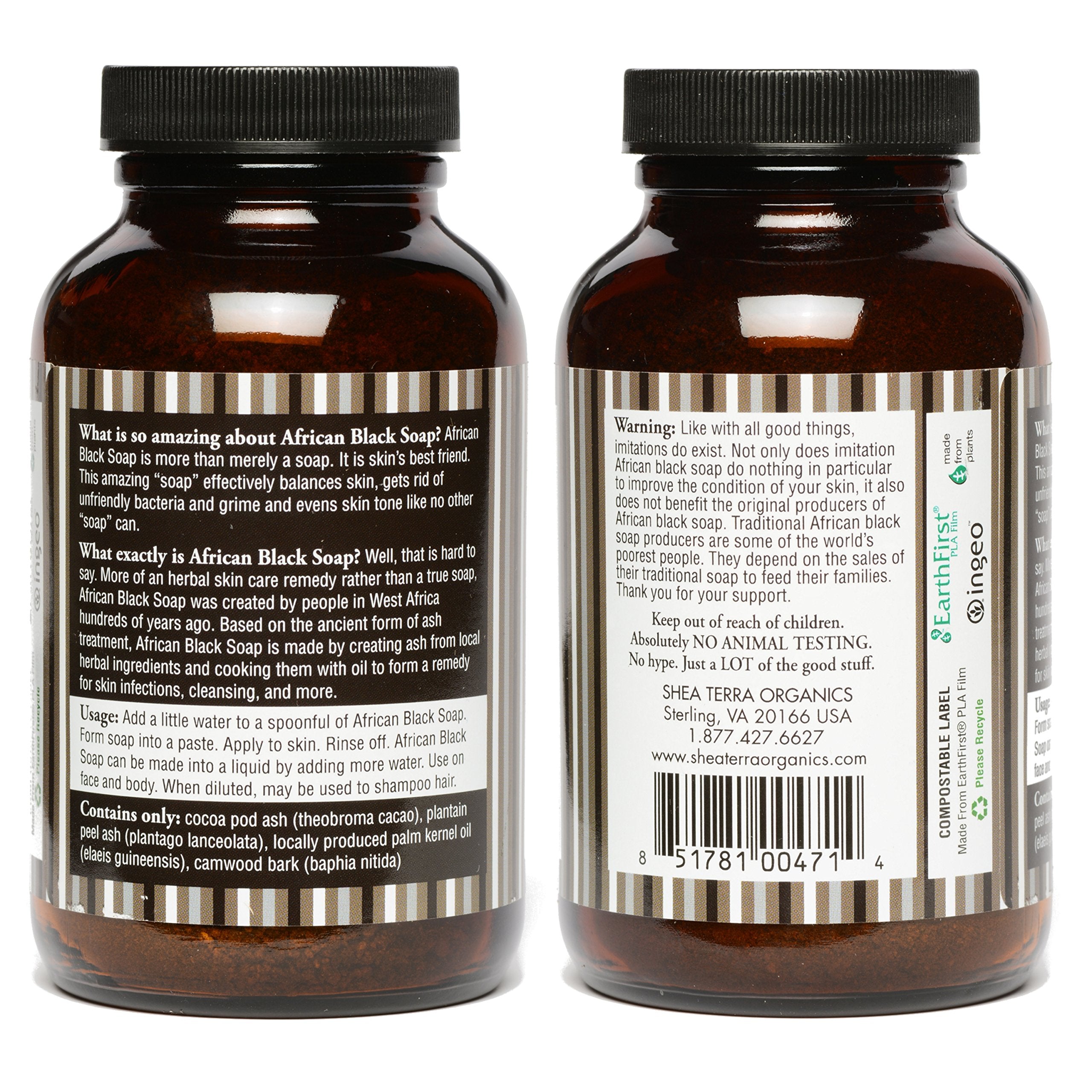 Shea Terra Organics African Black Soap Powder | Natural Skin Care for Acne, Eczema, Dry Skin, Psoriasis, Wrinkles, and More - Home Spa Treatment Full Body Wash - 8 oz